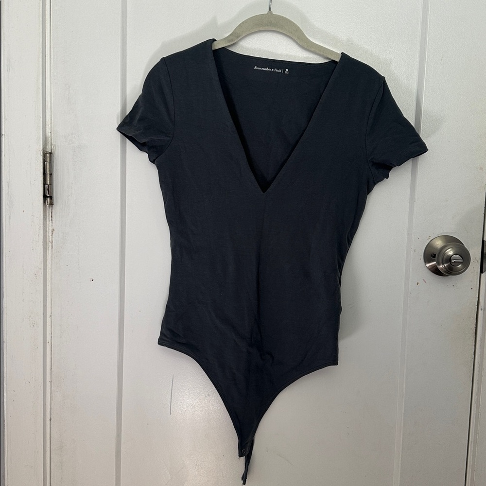 Grey V-Neck Bodysuit